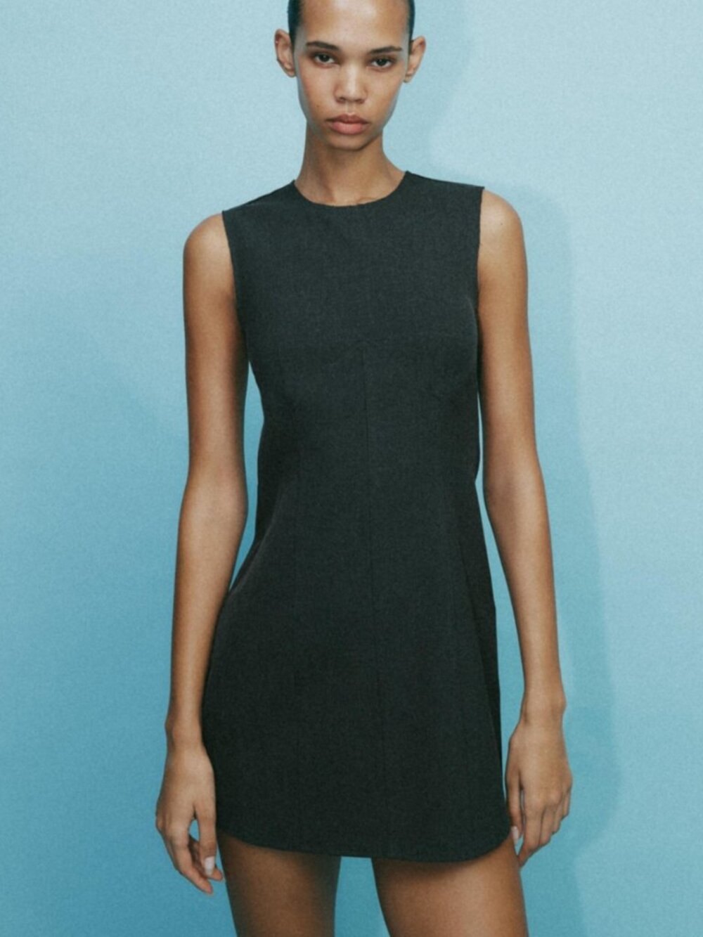 Zara Women's Grey Marl Sleeveless Mini Dress Round Neck Stretch NWOT Size Medium